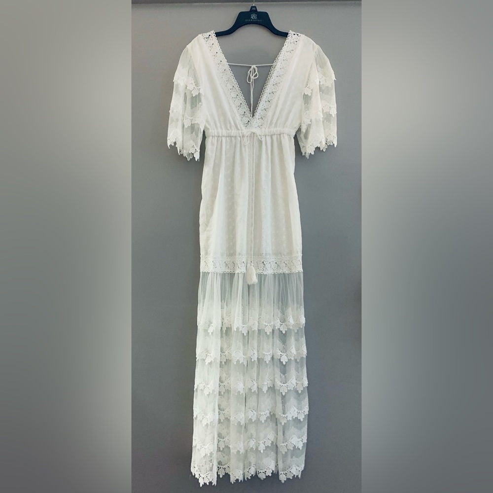 White Lace Boho Style Maxi Dress
